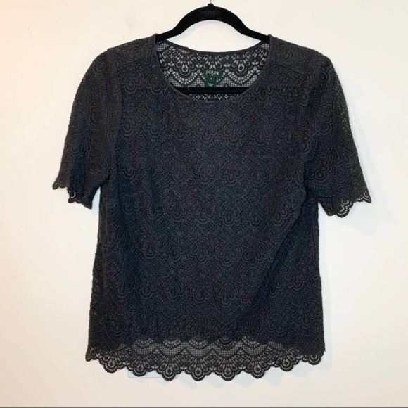 J. CREW Sheer Gray Scalloped Lace Blouse - Picture 1 of 7
